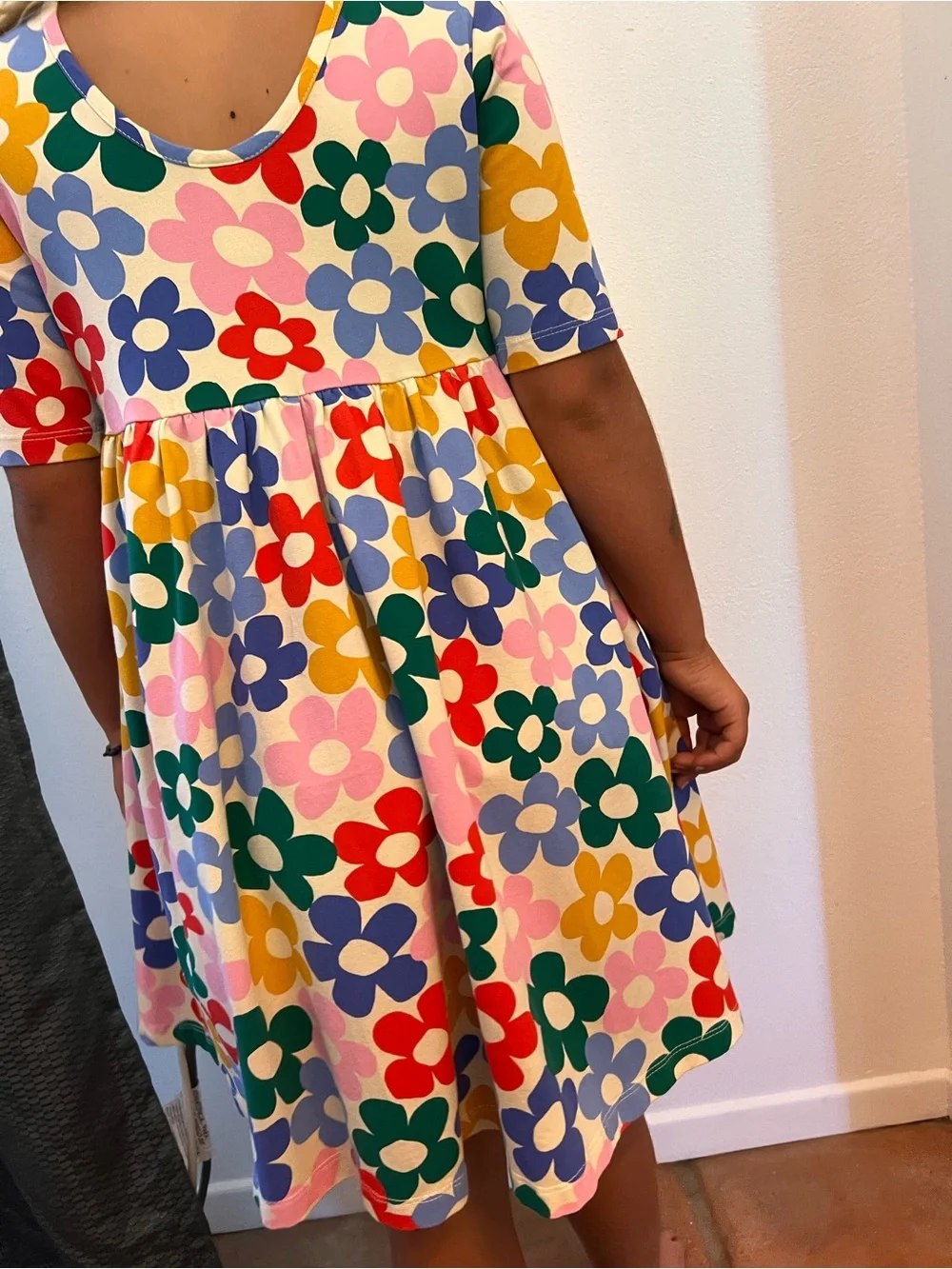 Hanna Andersson Bright Multi-Flower Print Dress — Red, Blue, Yellow, Pink, Green - Picture 2 of 2